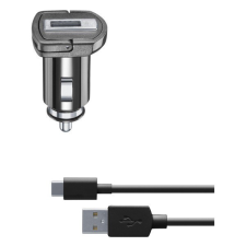 CELLULARLINE autós töltő USB aljzat (5V / 2000 mA, 10W, adaptív gyorstöltés támogatás + Type-C kábel) FEKETE (CBRKIT10WTYCK) mobiltelefon kellék