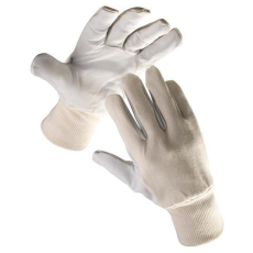 Cerva PELICAN PLUS színkecskebőr tenyerű fehér pamutszövet kézhátú kombinált munkavédelmi kesztyű kötött mandzsettával.