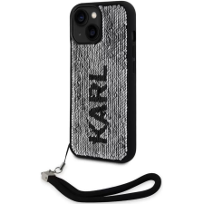 Cg mobile Apple iPhone 15, Műanyag hátlap védőtok + szilikon keret, színváltós hátlap, kézpánttal, Karl minta, Karl Lagerfeld Sequins Reversible, ezüst/fekete tok és táska