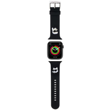 Cg mobile Apple Watch 4-6, SE, SE (2022) (42 / 44 mm) / Watch 7-9 (45 mm) / Watch Ultra 1-2 (49 mm), szilikon pótszíj, állítható, napszemüveges lány és cica minta, Karl Lagerfeld 3D Choupette Head, fekete okosóra kellék
