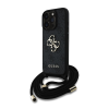 Cg mobile GUESS PU 4G METAL LOGO CROSSBODY STRAP műanyag telefonvédő (ütésállóság, bőr hatású hátla + vállpánt) FEKETE Apple iPhone 15 Pro (GUHCP15LP4GMGCRK) (GUHCP15LP4GMGCRK)