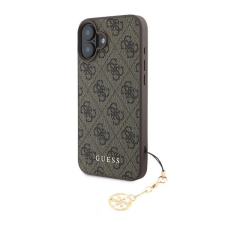 Cg mobile iPhone 16 GUESS 4G CHARMS műanyag telefonvédő textil hátlap, telefondísz, BARNA tok és táska