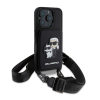 Cg mobile KARL LAGERFELD SAFFIANO CROSSBODY STRAP szilikon telefonvédő (ütésállóság, nyakpánt, kártyatartó) FEKETE Apple iPhone 16 Pro