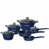 Cheffinger 6 db-os serpenyős készlet fedéllel CF-DIAC12BLUE, márvány bevonat, karcmentes, 18-20-24-28cm/1.6L-2L-3.5L-5.7L