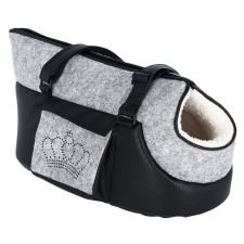  Chiara táska, szürke/fekete, köves koronával, 46x23x25 cm szállítóbox, fekhely kutyáknak