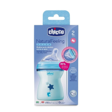 Chicco NaturalFeeling cumisüveg közepes folyású ferde cumival - 250 ml kék cumisüveg