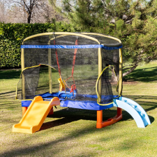 Chipolino Playground Trambulin 200 cm csúszdával, létrával - blue trambulin szett