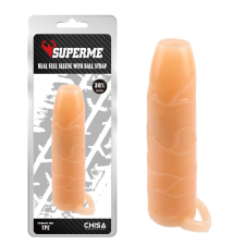 Chisa Novelties Real Feel Sleeve With Ball Strap - vízálló, élethű, hosszabbító péniszköpeny - 18 cm (testszínű) péniszköpeny