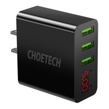 CHOETECH C0026 fali töltő, amerikai csatlakozó, 3x USB-Cdigitális kijelző 15W (fekete) mobiltelefon kellék