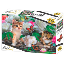  Cicák pünkösdi rózsák között puzzle 1000 darabos puzzle, kirakós