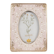CLEEF.2F1146 Rózsaszín képkeret arany színű díszítéssel, 15x20/10x15cm, műanyag fényképkeret