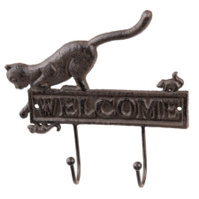  CLEEF.6Y5318 Öntöttvas Welcome fogas macskával,22x5x20cm bútor