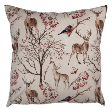  CLEEF.KT021.402 Párnahuzat szarvasokkal és madarakkal, 45x45cm, polyester lakástextília