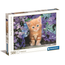 Clementoni Puzzle 500 db High Quality Collection - Vörös cica lila virágok között puzzle, kirakós