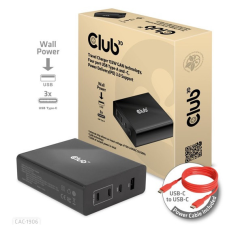 CLUB3D ADA Club3D 132W GAN technology, 4 port USB Type-A and -C, Power Delivery(PD) 3.0 Support - Travel Charger hub és switch