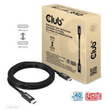  Club3D USB4 Gen3x2 Type-C Bi-Directional Cable 8K60Hz or 4K120Hz, Data 40Gbps, PD 240W(48V/5A) EPR M/M Cable 3m Black kábel és adapter