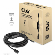 CLUB3D USB Gen1 Type-C to Type-A Active Adapter Cable 5Gbps M/F Cable 10m Black kábel és adapter
