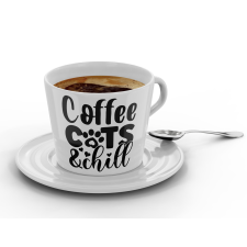  Coffee cats and chill - Kávéscsésze (Ajándék kistányérral) bögrék, csészék