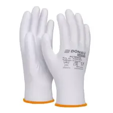 Colgate Szerelőkesztyű, PU, DONAU "Safety", 7/S méret, fehér védőkesztyű