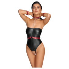 Cottelli Bondage - fényes body karrögzítőkkel (fekete-piros) body