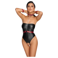 Cottelli Bondage - fényes body karrögzítőkkel (fekete-piros) body
