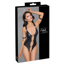 Cottelli Bondage - fényes, gyűrűs, nyitott body (fekete) body