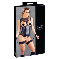 Cottelli Bondage - fényes nyitott body kézrögzítőkkel (fekete) body