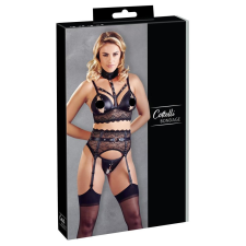 Cottelli Collection Cottelli Bondage - csipkés-fényes fehérnemű szett bilinccsel (fekete) fehérnemű szett