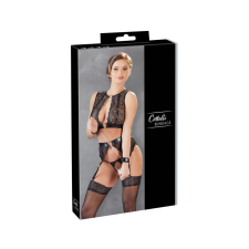 Cottelli Collection Cottelli Bondage - fényes csíkos, csipkés fehérnemű szett (4 részes) fehérnemű szett