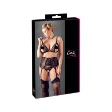 Cottelli Plus Size - Csipke fehérnemű trió (fekete) erotikus melltartó