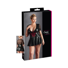 Cottelli Plus Size - fényes ruha piros fűzővel (fekete) fantázia ruha