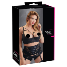 Cottelli Plus Size - pántos, gyűrűs mellemelő (fekete) bugyi, női alsó