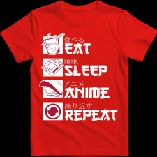 Createyou Eat, Sleep, Anime, Repeat - Férfi - Piros - 3XL férfi póló