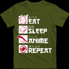 Createyou Eat, Sleep, Anime, Repeat - Férfi - Sötétzöld - S férfi póló