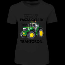 Createyou Fasza gyerek traktoron - Női - Fekete - L női póló