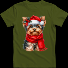 Createyou Karácsonyi Yorki - Férfi - Sötétzöld - L férfi póló