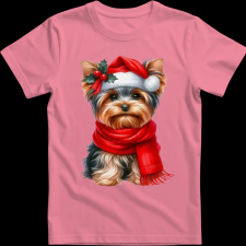 Createyou Karácsonyi Yorki - Gyermek - Pink - XS gyerek póló