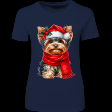 Createyou Karácsonyi Yorki - Női - Sötétkék - 2XL női póló