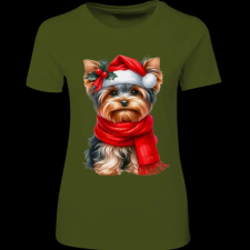 Createyou Karácsonyi Yorki - Női - Sötétzöld - S női póló