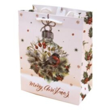 Creative Dísztasak CREATIVE Luxury M 18x23x10 cm karácsonyi madár mintás glitteres zsinórfüles ajándéktasak