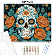 Creative Land Kft Díszes koponya rózsákkal - számfestő készlet – 60×70 cm (Keret nélkül) kreatív és készségfejlesztő