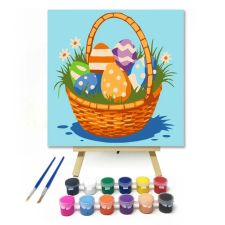 Creative Land Kft Húsvéti kosár - gyerek számfestő készlet – 30×30 cm (Keretre feszítve) kreatív és készségfejlesztő
