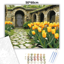 Creative Land Kft Mesés tulipános kapu - számfestő készlet – 50×60 cm (Keretre feszítve) kreatív és készségfejlesztő