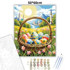 Creative Land Kft Napsütötte tojás kosár - számfestő készlet – 50×60 cm (Keret nélkül) kreatív és készségfejlesztő