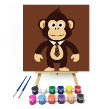 Creative Land Kft Nyakkendős makimajom - gyerek számfestő készlet – 20×20 cm (Keretre feszítve) kreatív és készségfejlesztő