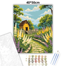 Creative Land Kft Virágágyások ösvénye - számfestő készlet – 40×50 cm (Keretre feszítve) kreatív és készségfejlesztő