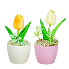  Cserepes művirág tulipán többféle színben dekoráció