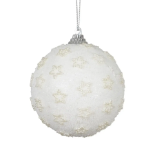  Csillag mintás gömb gyönggyel téli fehér 8cm dekorációs kellék