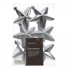  Csillag műanyag ezüst 7,5cm 6 darabos csomag karácsonyfadísz
