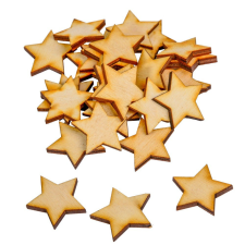  Csillag natúr fa 3cm 30db-os dekorációs kellék